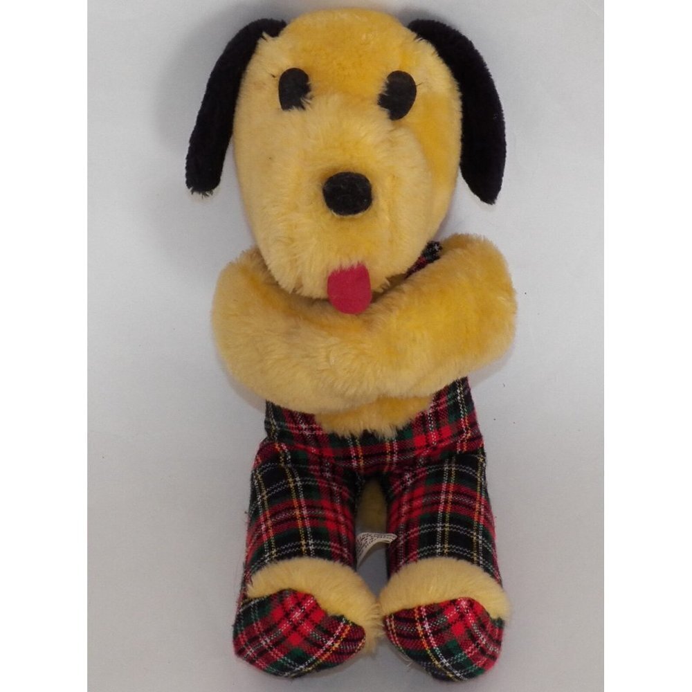VTG Dog Plush Steinman Lovable Plaid Stuffed Animal Tan Puppy A&J Distributing